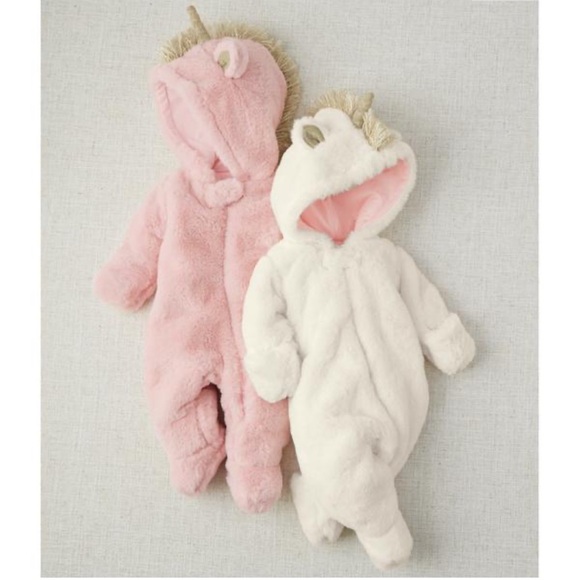 Mud Pie Baby Girl Size 0-3MOS Pink Fuzzy Zip Up Footie Unicorn Outfit Halloween - Picture 1 of 8